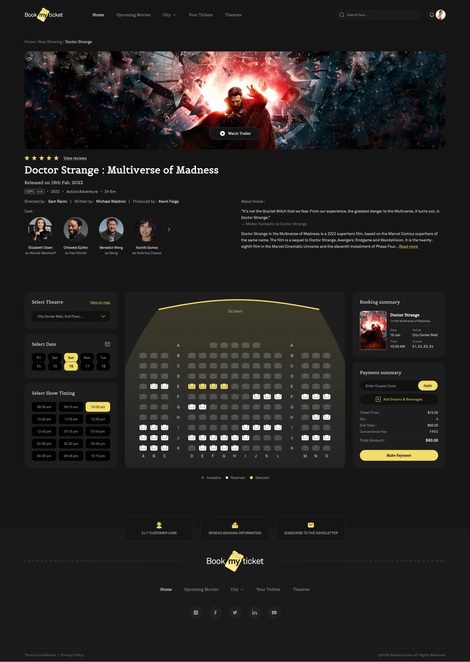 book tickets screen